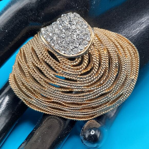 Vintage Craft Seashell Rhinestone Brooch, 1970s, 1 3/4" - Picture 7 of 12